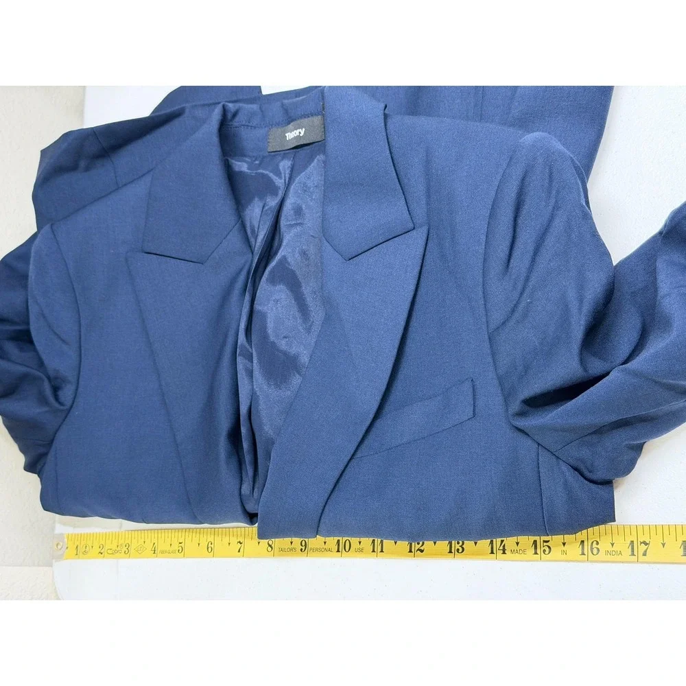 Theory Blazer Womens 2 Navy Brince Wool Stretch Suit‎ Jacket Minimalist Office
